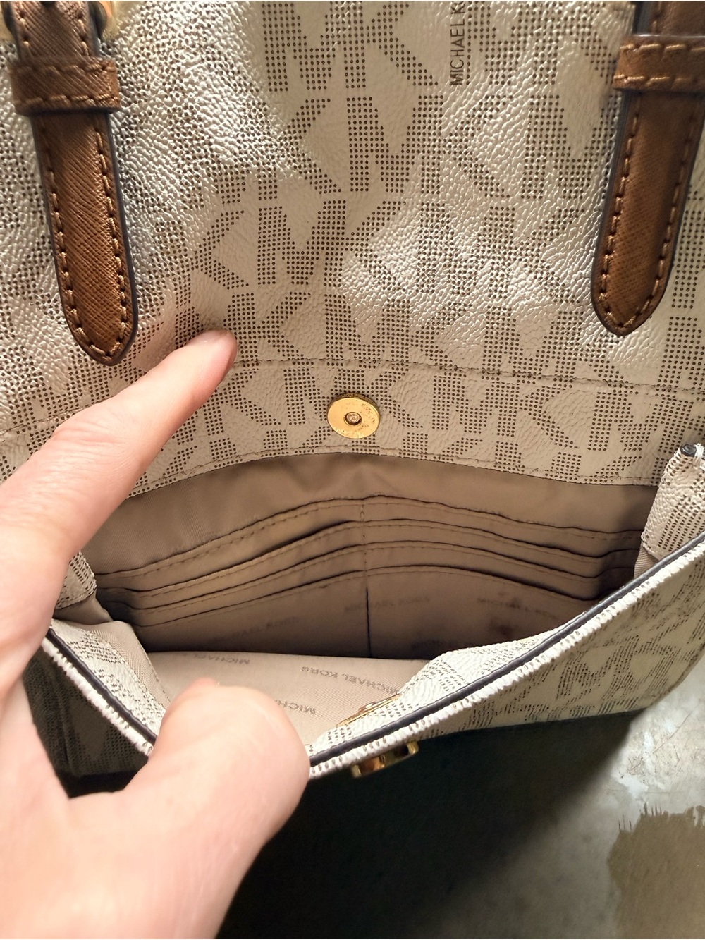 Michael Kors Cream Logo Tote with Brown Leather Trim - Picture 2 of 9